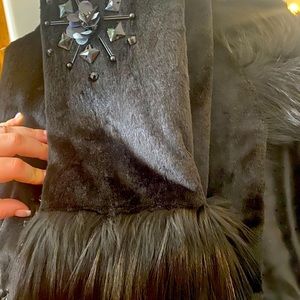 Authentic Black fur (Rabbit and Silver fox) jacket with beaded bottom. Worn 2x